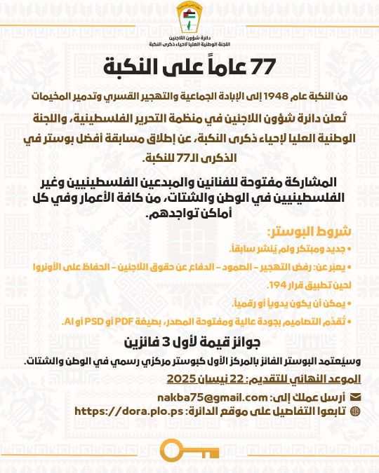 دائرة شؤون اللاجئين تطلق مسابقة "أفضل بوستر" إحياءً للذكرى الـ77 للنكبة